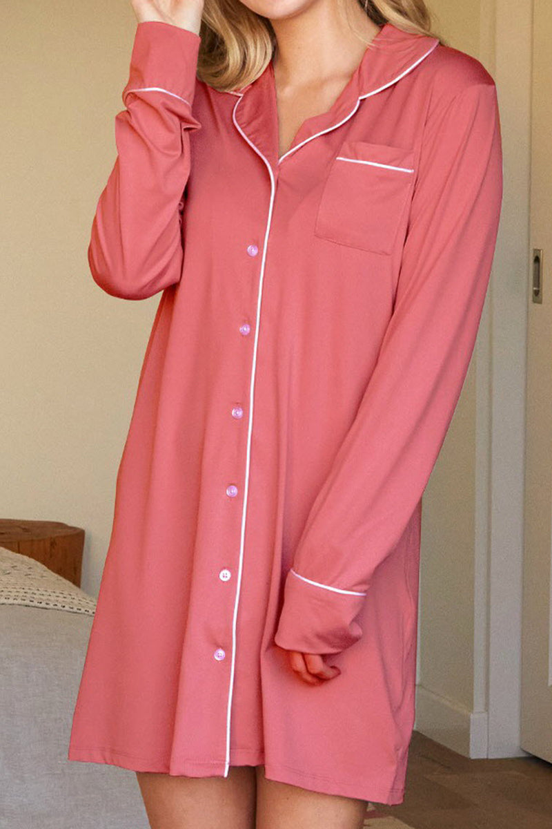 LONG SLEEVE COLLAR DETAILED PAJAMA DRESS