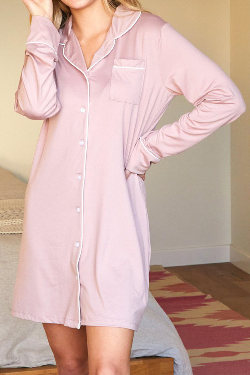 LONG SLEEVE COLLAR DETAILED PAJAMA DRESS