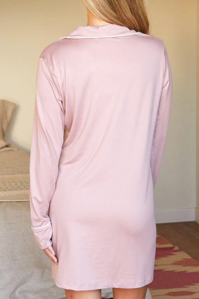 LONG SLEEVE COLLAR DETAILED PAJAMA DRESS