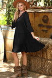 V NECK 3 TIERED RUFFLE DRESS WITH RUFFLE SLEEVE