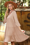 V NECK 3 TIERED RUFFLE DRESS WITH RUFFLE SLEEVE - Doublju