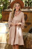 V NECK 3 TIERED RUFFLE DRESS WITH RUFFLE SLEEVE - Doublju
