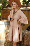 V NECK 3 TIERED RUFFLE DRESS WITH RUFFLE SLEEVE - Doublju