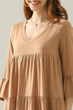 V NECK 3 TIERED RUFFLE DRESS WITH RUFFLE SLEEVE - Doublju