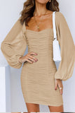 WOMEN ANGEL BELL SLEEVE DEEP SQUARE NECK DRESS