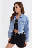 LONG SLEEVE BUTTON CLOSURE SHORT DENIM JACKET - Doublju