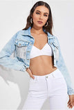 TASSEL DETAILED CROP DENIM JACKET - Doublju