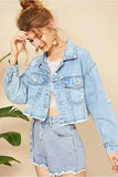 DISTRESSED SHORT DENIM JACKET WITH POCKETS - Doublju