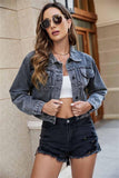 LONG SLEEVE CROP DENIM JACKET WITH POCKETS - Doublju