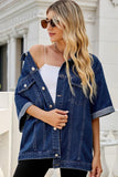 LOOSE BUTTON UP DENIM ROLL UP SLEEVES JACKET - Doublju