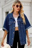 LOOSE BUTTON UP DENIM ROLL UP SLEEVES JACKET - Doublju