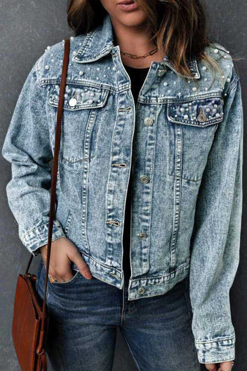 WOMEN WASHED BUTTON CLOSURE MIDI DENIM JACKET