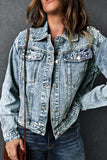 WOMEN WASHED BUTTON CLOSURE MIDI DENIM JACKET