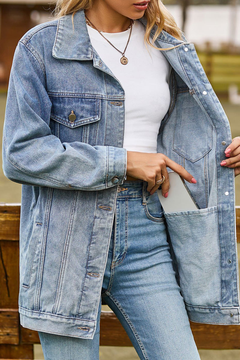 WOMEN OVERSIZED BUTTON UP DANDY DENIM JACKET