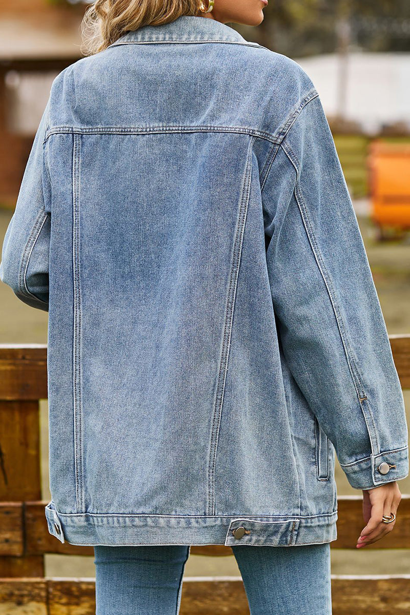 WOMEN OVERSIZED BUTTON UP DANDY DENIM JACKET