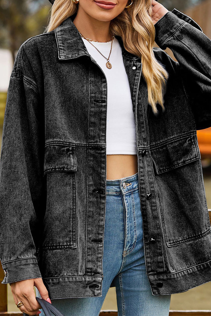 OVERSIZED BUTTON UP DENIM JACKET FOR WOMEN