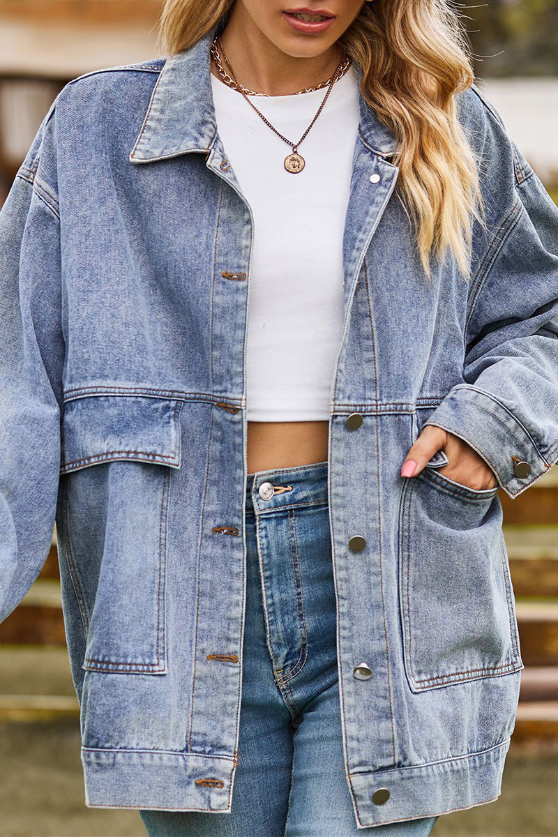 OVERSIZED BUTTON UP DENIM JACKET FOR WOMEN