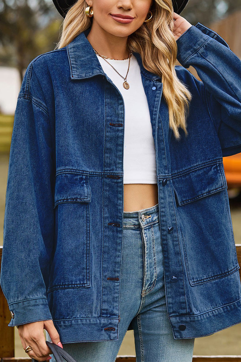 OVERSIZED BUTTON UP DENIM JACKET FOR WOMEN