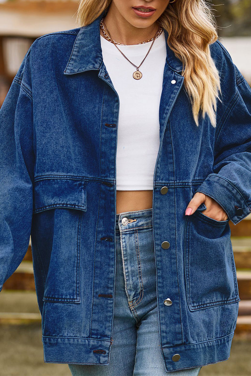 OVERSIZED BUTTON UP DENIM JACKET FOR WOMEN