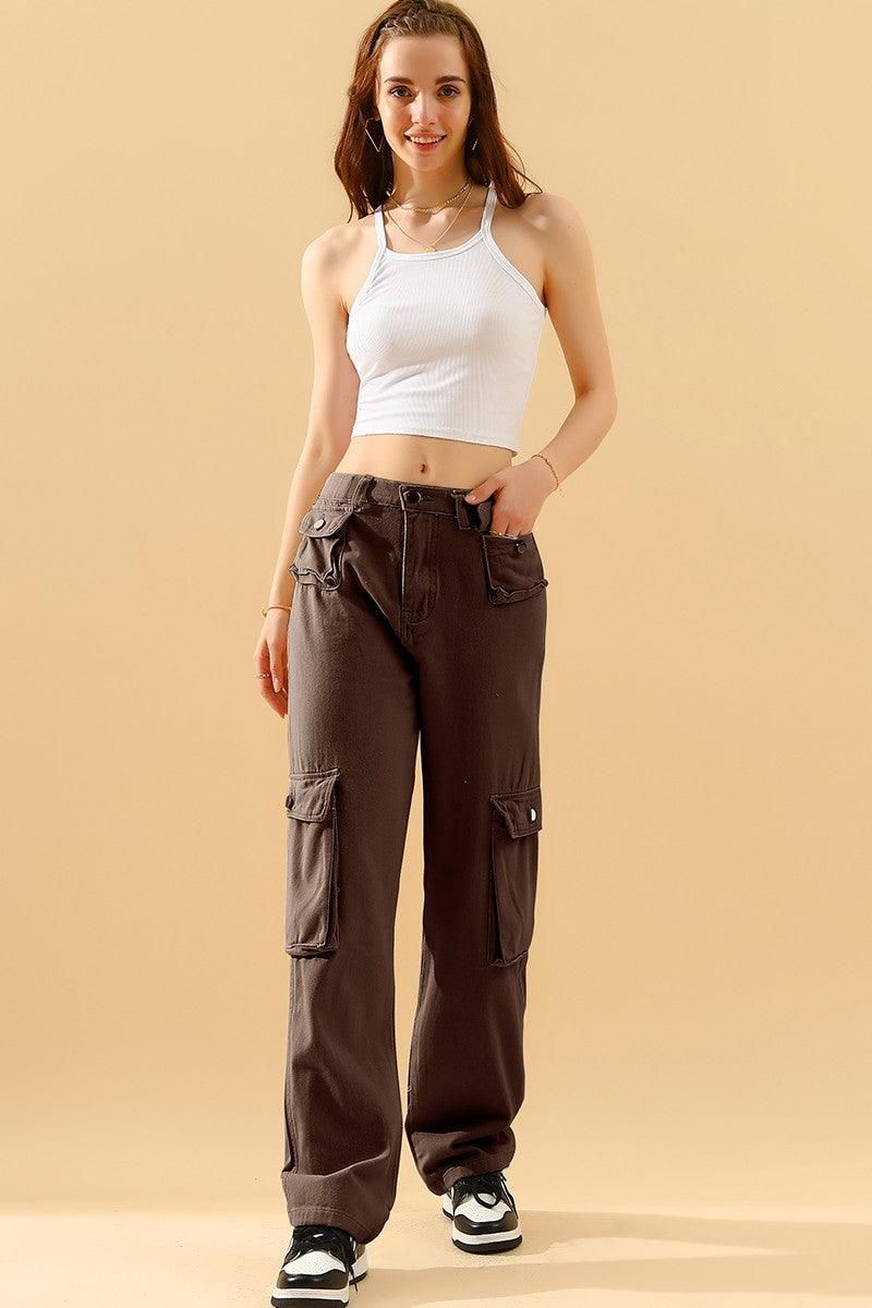 MULTI POCKET CASUAL FLAP POCKET CARGO PANTS - Doublju