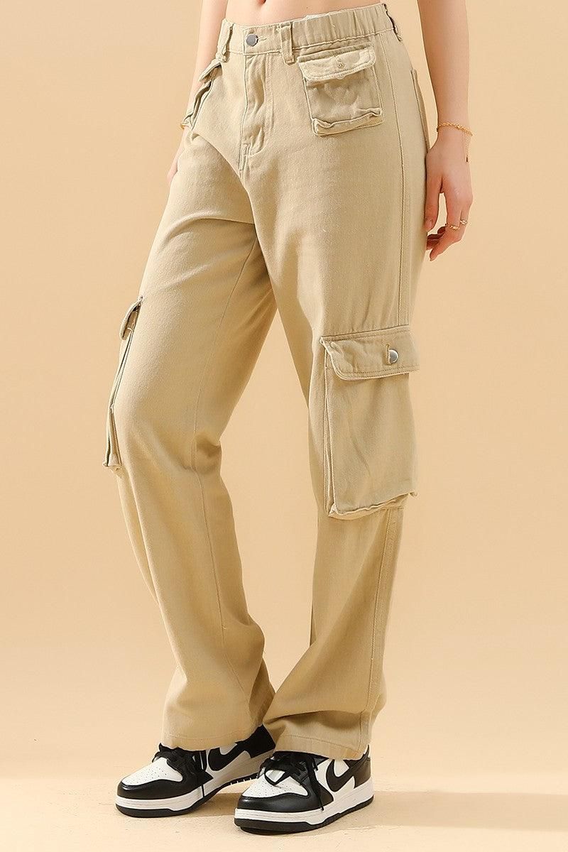 MULTI POCKET CASUAL FLAP POCKET CARGO PANTS - Doublju