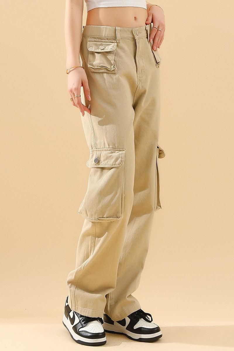 MULTI POCKET CASUAL FLAP POCKET CARGO PANTS - Doublju