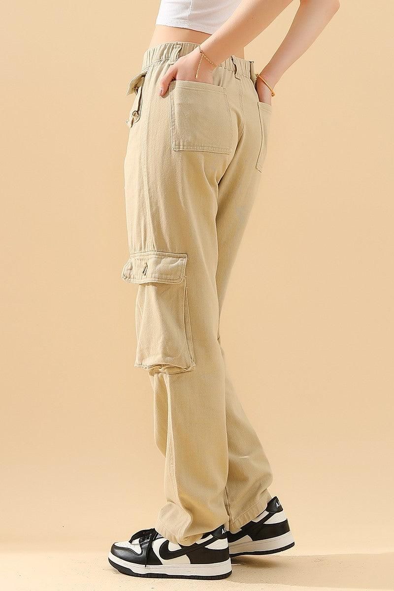 MULTI POCKET CASUAL FLAP POCKET CARGO PANTS - Doublju