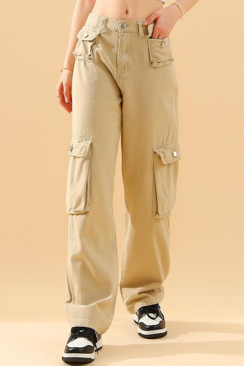 MULTI POCKET CASUAL FLAP POCKET CARGO PANTS - Doublju