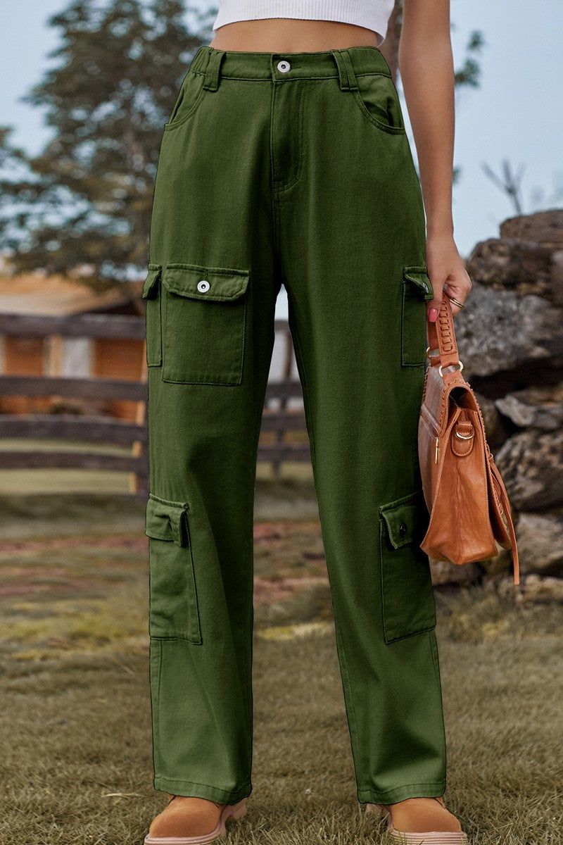 WOMEN WESTERN LOOSE FIT DENIM CARGO PANTS JEANS