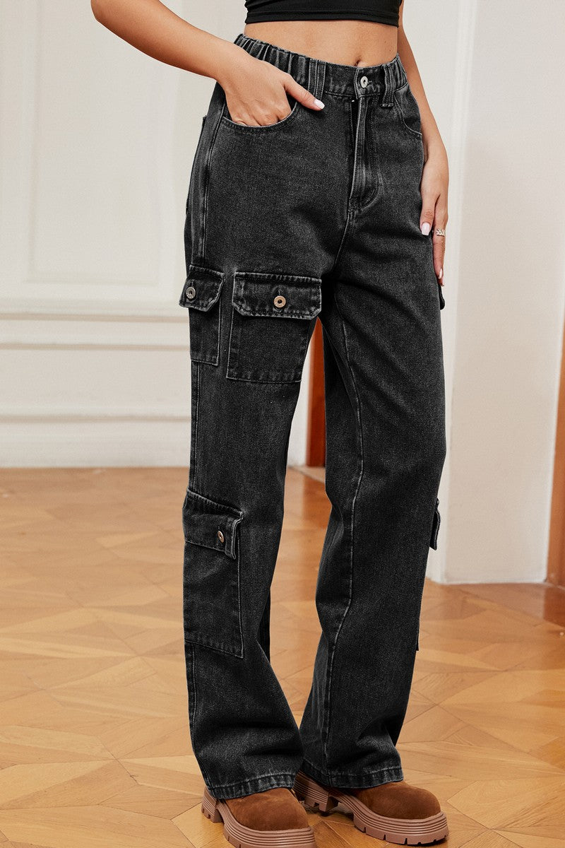 WOMEN WESTERN LOOSE FIT DENIM CARGO PANTS JEANS