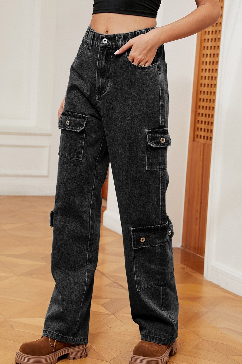 WOMEN WESTERN LOOSE FIT DENIM CARGO PANTS JEANS