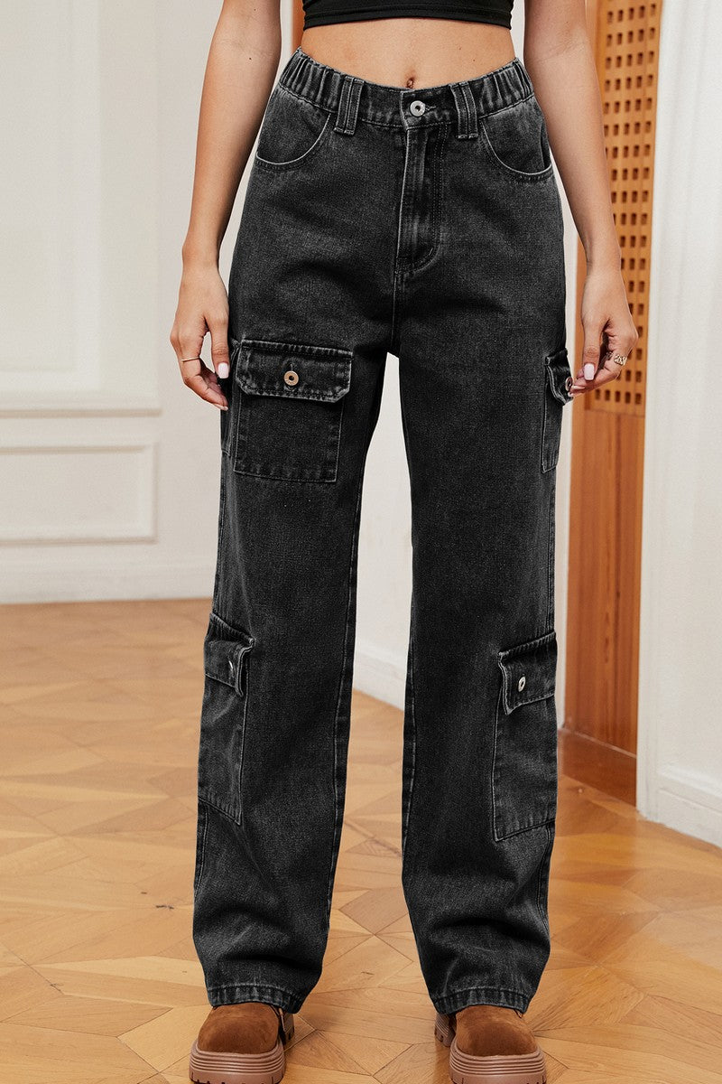 WOMEN WESTERN LOOSE FIT DENIM CARGO PANTS JEANS