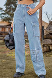 WOMEN STRAIGHT LEG ELASTIC WAIST CASUAL JEANS