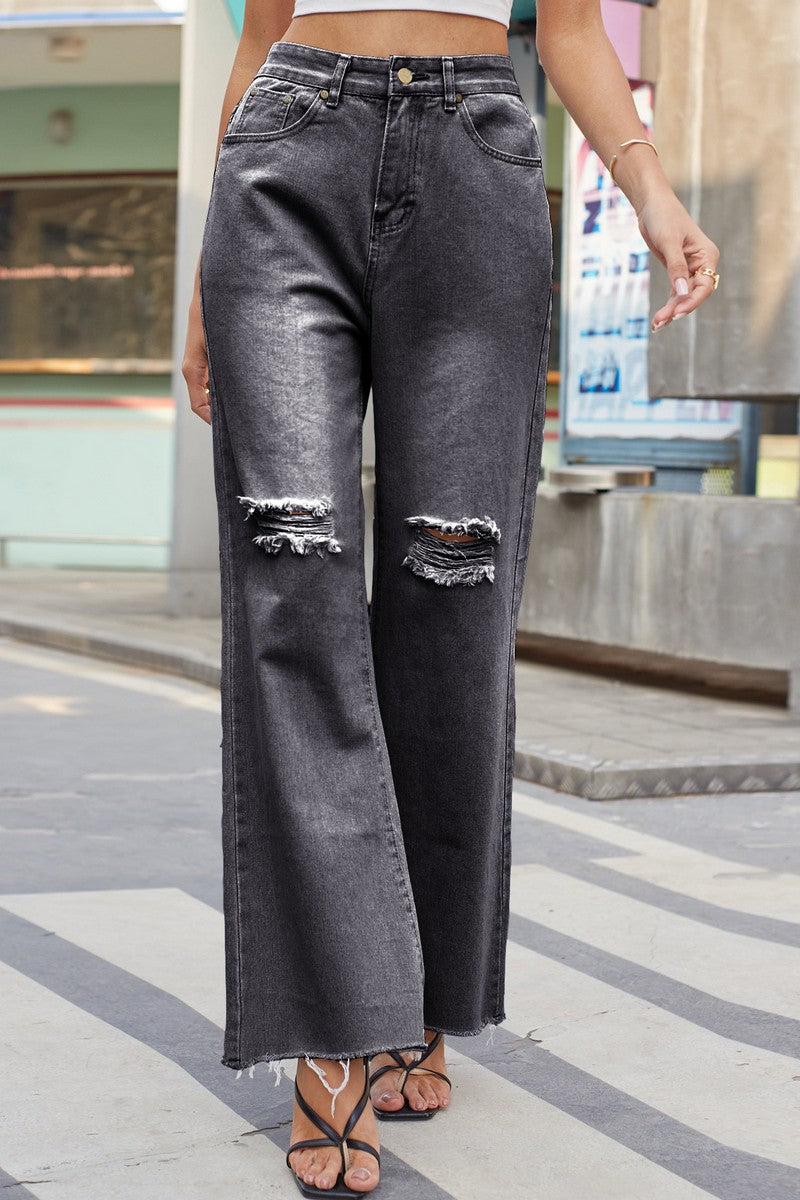 WOMEN DISTRESSED VINTAGE CASUAL DENIM PANTS JEANS