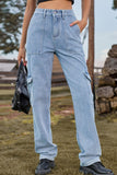 WOMEN STRAIGHT LEG DENIM CARGO PANTS JEANS