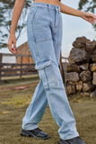 WOMEN STRAIGHT LEG DENIM CARGO PANTS JEANS