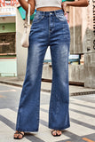 WOMEN FLARE WASHED DENIM PANTS CASUAL JEANS