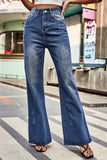 WOMEN FLARE WASHED DENIM PANTS CASUAL JEANS