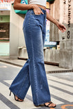 WOMEN FLARE WASHED DENIM PANTS CASUAL JEANS