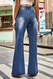 WOMEN FLARE WASHED DENIM PANTS CASUAL JEANS