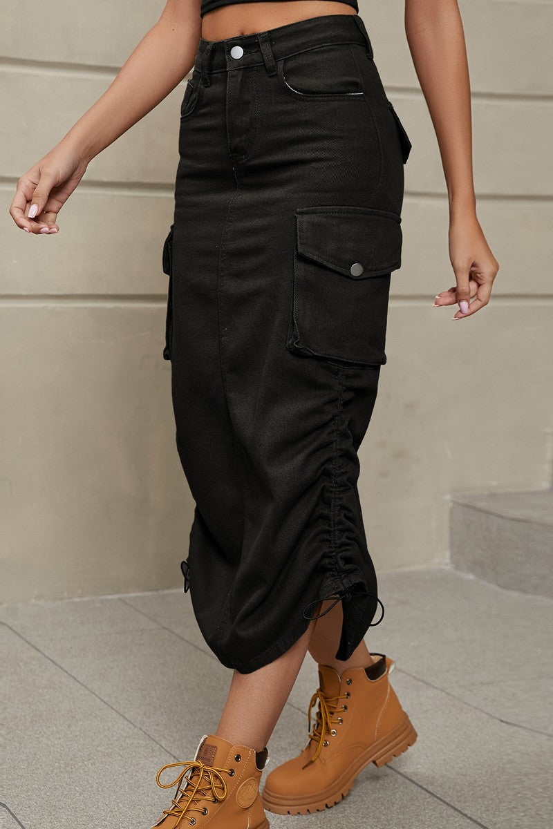 WOMEN SIDE DRAWSTRINGS H LINE SKIRT WITH POCKETS