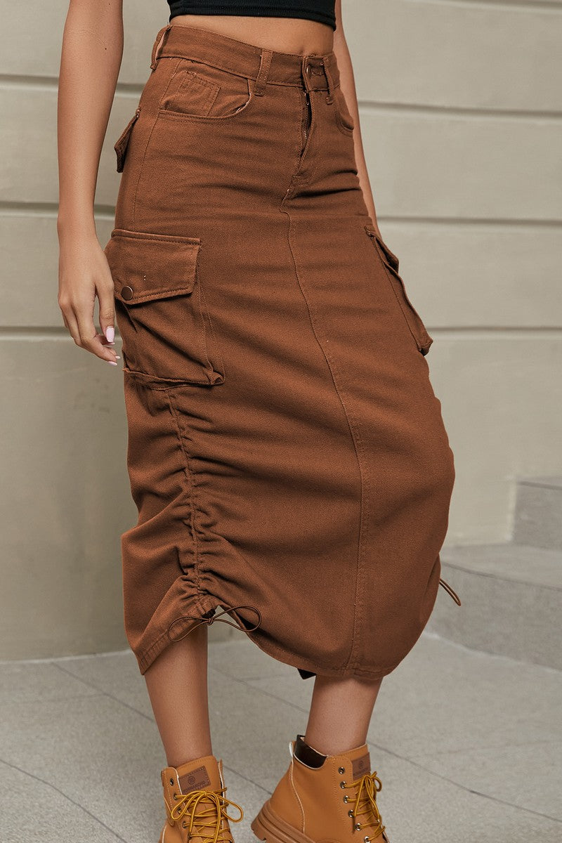 WOMEN SIDE DRAWSTRINGS H LINE SKIRT WITH POCKETS