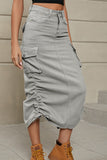 WOMEN SIDE DRAWSTRINGS H LINE SKIRT WITH POCKETS