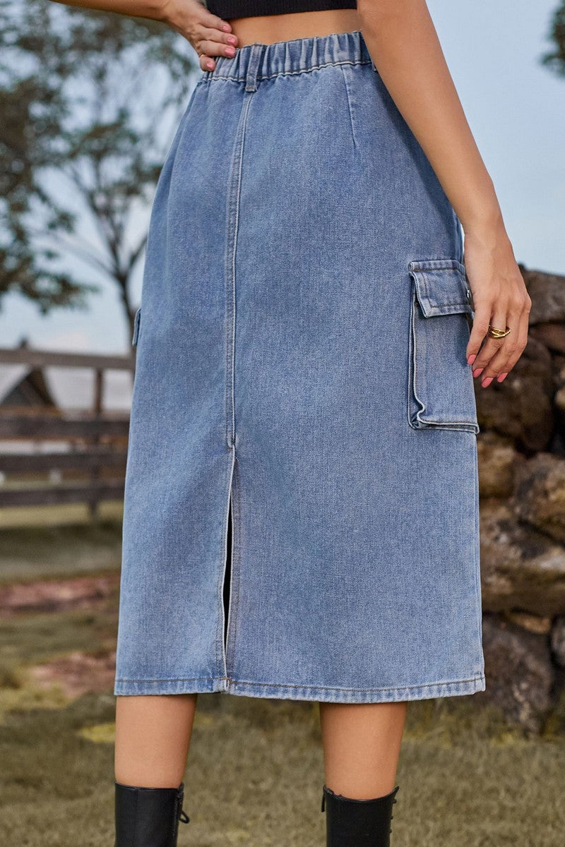 WOMEN H LINE MIDI CASUAL DENIM SKIRT