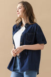 DENIM ROLL UP SHORT SLEEVES ONE POCKET SHIRTS - Doublju