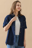 DENIM ROLL UP SHORT SLEEVES ONE POCKET SHIRTS - Doublju