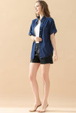 DENIM ROLL UP SHORT SLEEVES TWO POCKET SHIRTS - Doublju