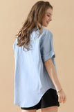 DENIM ROLL UP SHORT SLEEVES TWO POCKET SHIRTS - Doublju