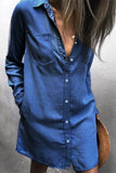 WOMEN BUTTON UP KNEE LENGTH DENIM SHIRT DRESS