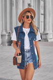 PATTERN BLOCK BUTTON DOWN CASUAL DENIM VEST - Doublju